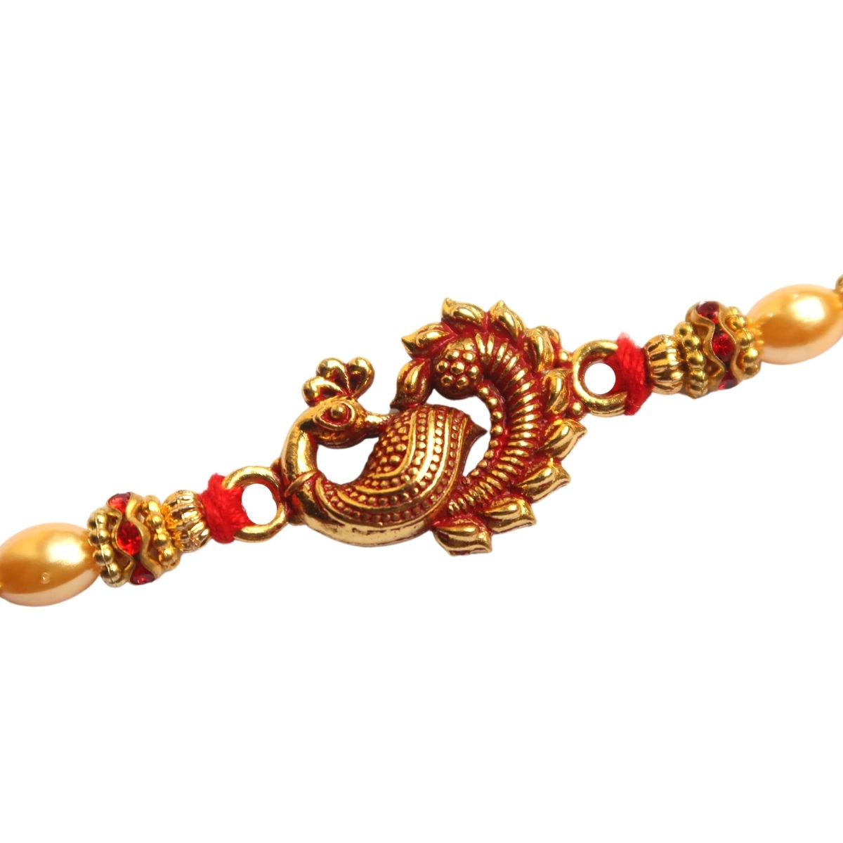 Peacock Antique Gold Finish Rakhi