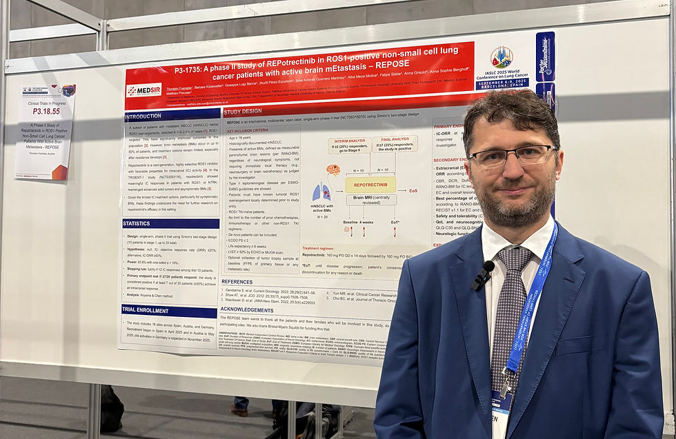 Dr. Thorsten Füreder, PI of REPOSE study, with the poster during WCLC 2025