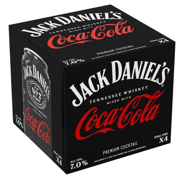 Jack Daniels Whiskey & Coca-Cola 4-355ml Cans, 4-Pack