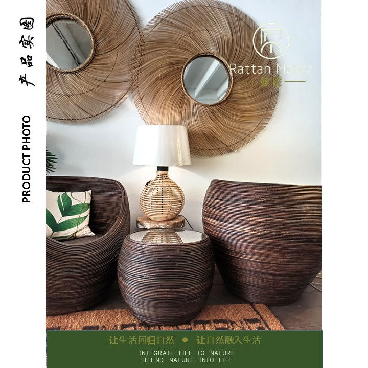 Thumbnail: 1+1+1 Rattan Apple Chair Set for Living Room with coffee table