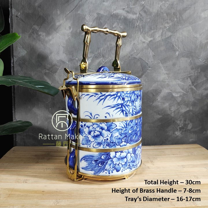 Thumbnail: [PT22] Mangkuk Tingkat Porselin / Porcelain Tiffin with Brass Handle /Lunch Box