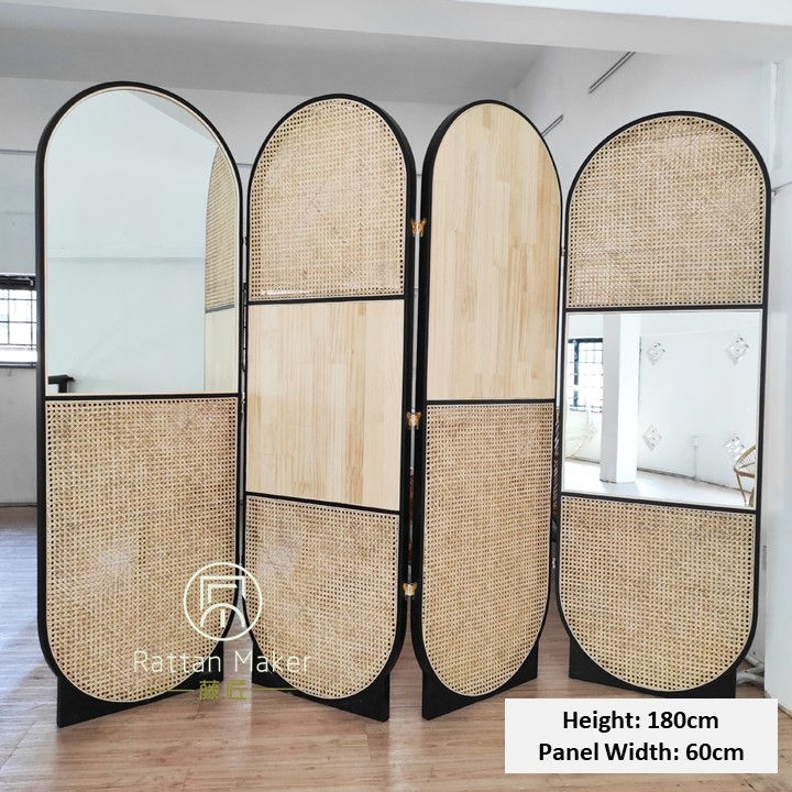 Thumbnail: Super Big Rattan + Wood Divider with Mirror / Handmade / Screener / Handmade