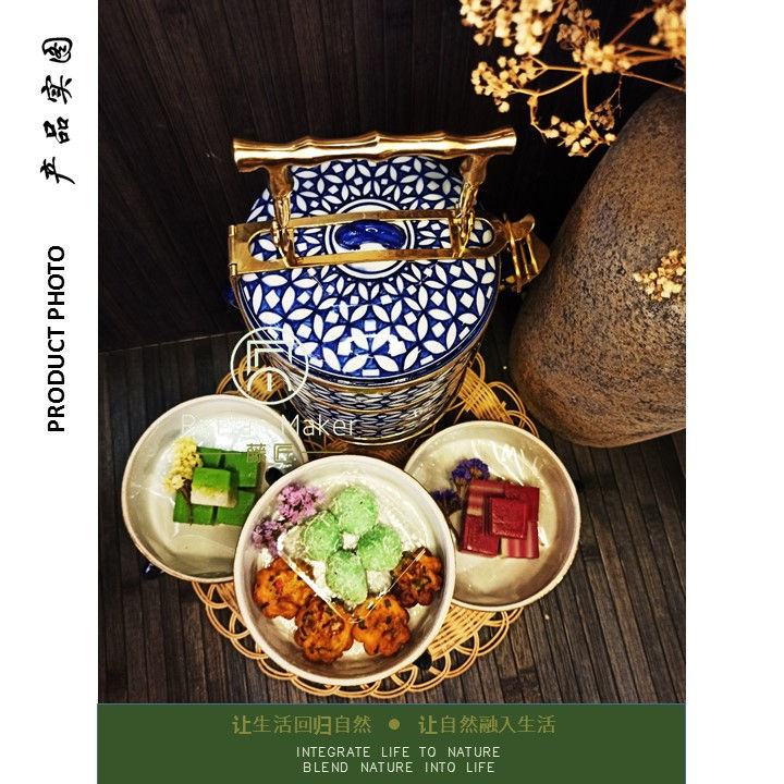 Thumbnail: [PT32] Mangkuk Tingkat Porselin / Porcelain Tiffin with Brass Handle /Lunch Box