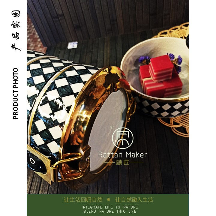 Thumbnail: [PT41] Mangkuk Tingkat Porselin / Porcelain Tiffin with Brass Handle /Lunch Box