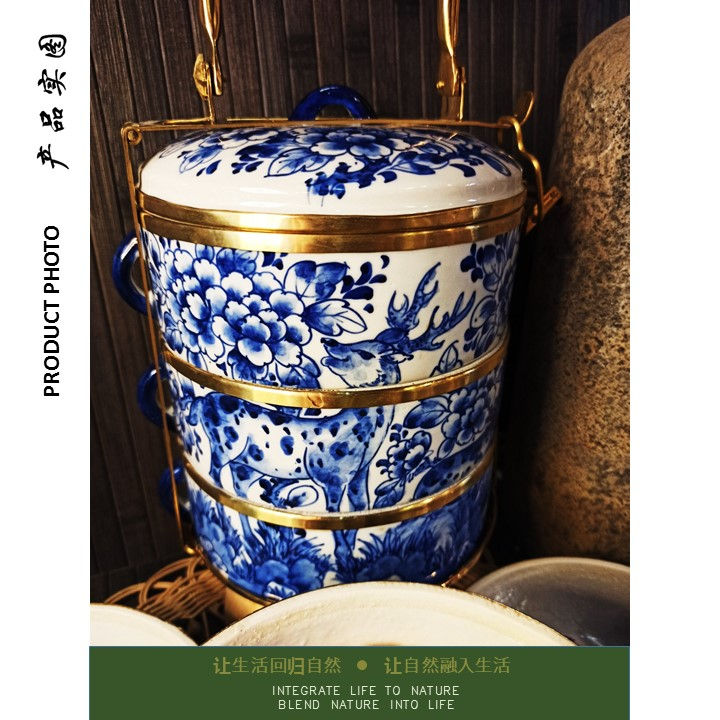 Thumbnail: [PT38] Mangkuk Tingkat Porselin / Porcelain Tiffin with Brass Handle /Lunch Box