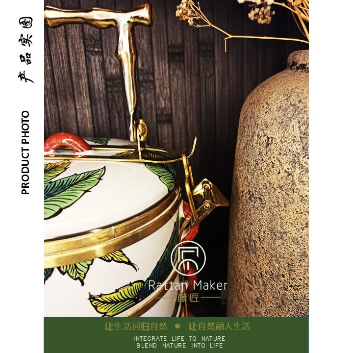Thumbnail: [PT29] Mangkuk Tingkat Porselin / Porcelain Tiffin with Brass Handle /Lunch Box