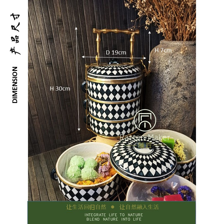 Thumbnail: [PT41] Mangkuk Tingkat Porselin / Porcelain Tiffin with Brass Handle /Lunch Box