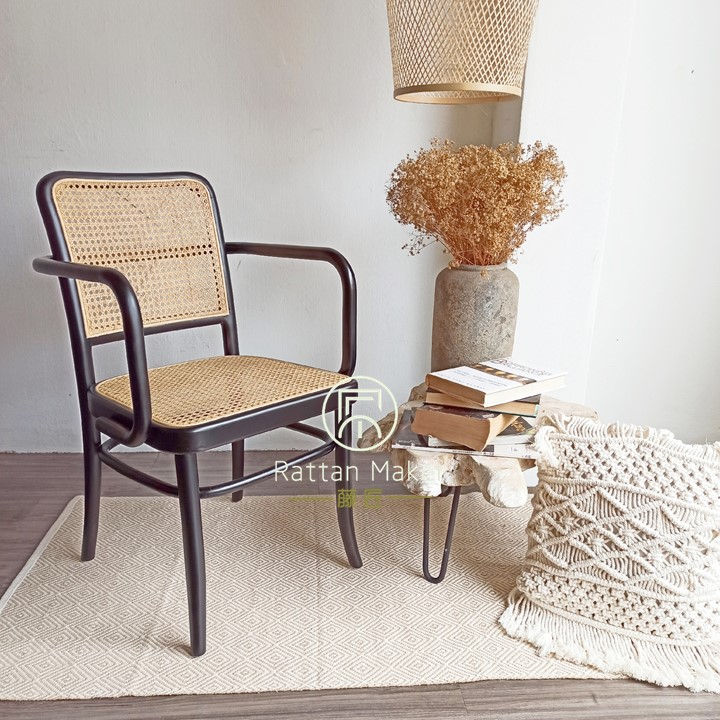Thumbnail: Stylist Retro Rattan Arm Chair with Rattan Weaved Back and Seater Handmade