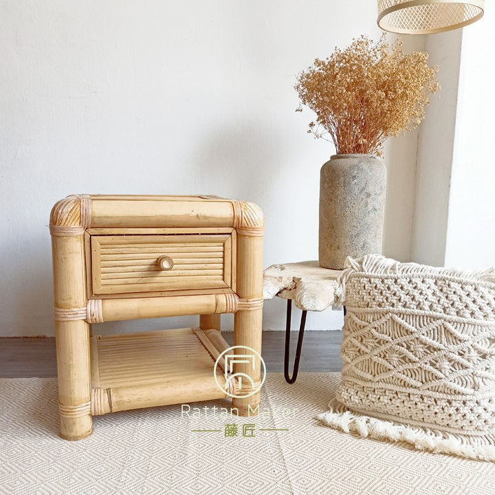 Thumbnail: Bamboo Bedside Square Table Stool Chair Fully Handmade