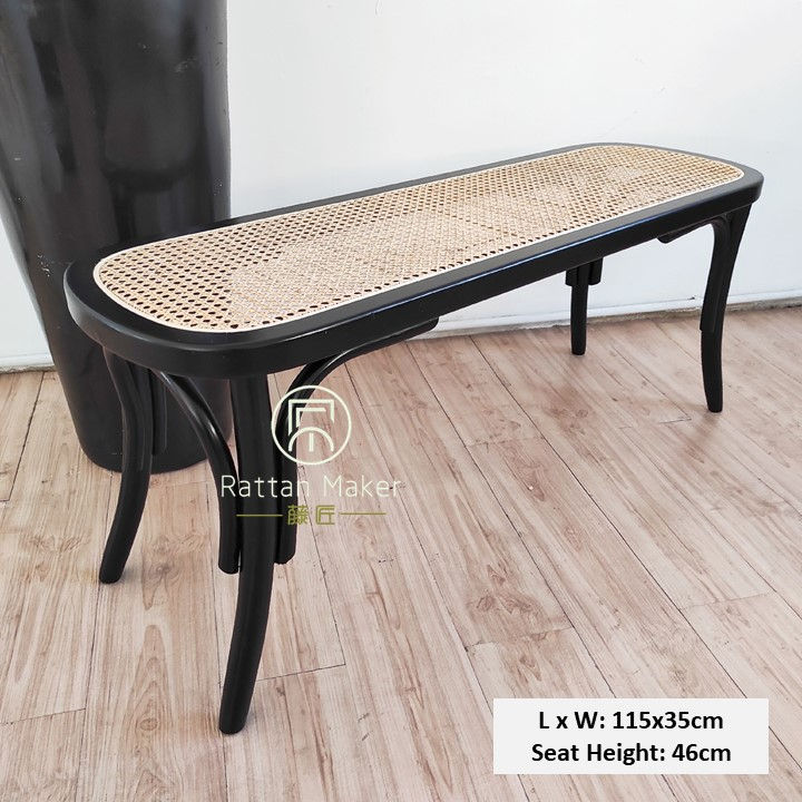 Thumbnail: Nordic Rattan Bench Stool Solid Wood Frame Show Changing Stool Leisure Rattan