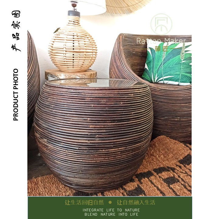 Thumbnail: 1+1+1 Rattan Apple Chair Set for Living Room with coffee table