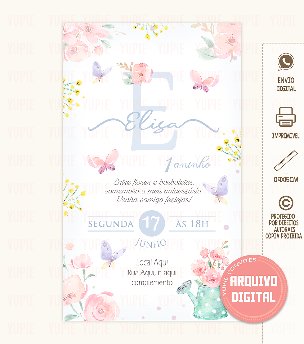 Convite Jardim de Borboleta Azul Digital