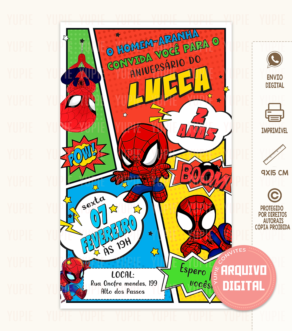 Convite Homem Aranha Quadrinho