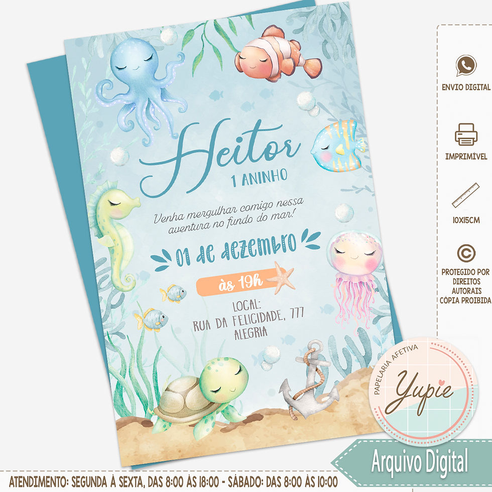 Convite Digital Fundo do Mar Aquarela Menino 05