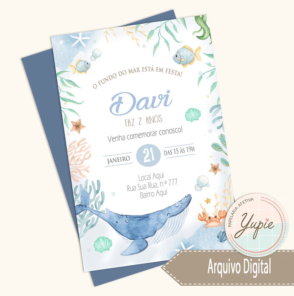 Convite Digital Fundo do Mar Aquarela Menino 08