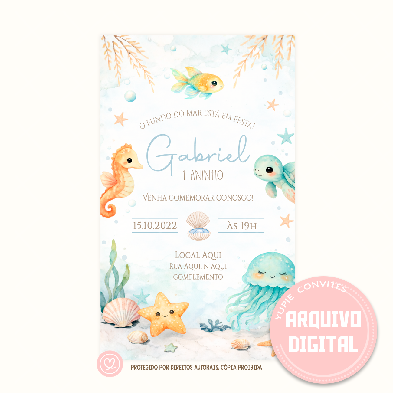 Convite Digital | Fundo do Mar Azul