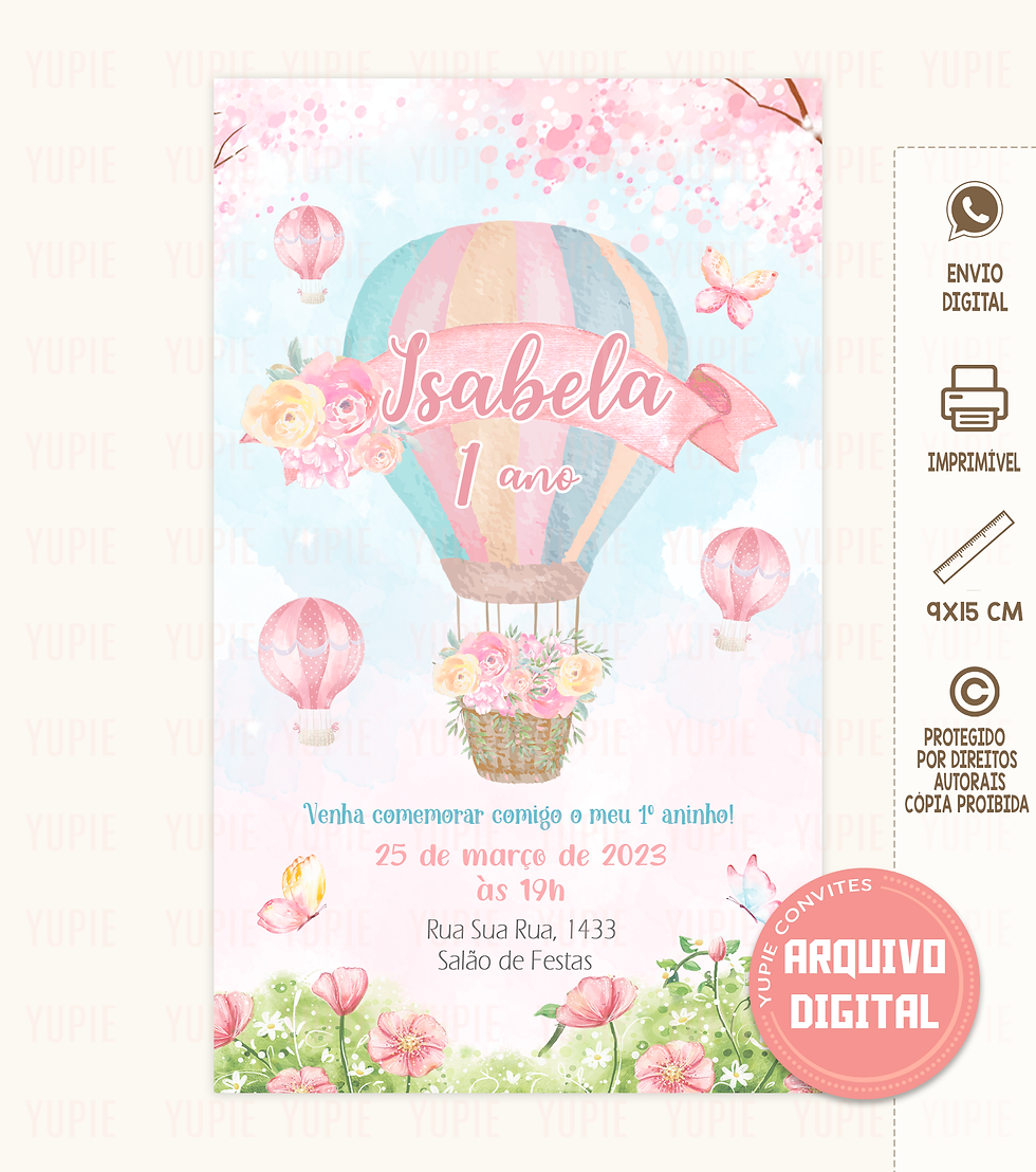 Convite Balão Aquarela