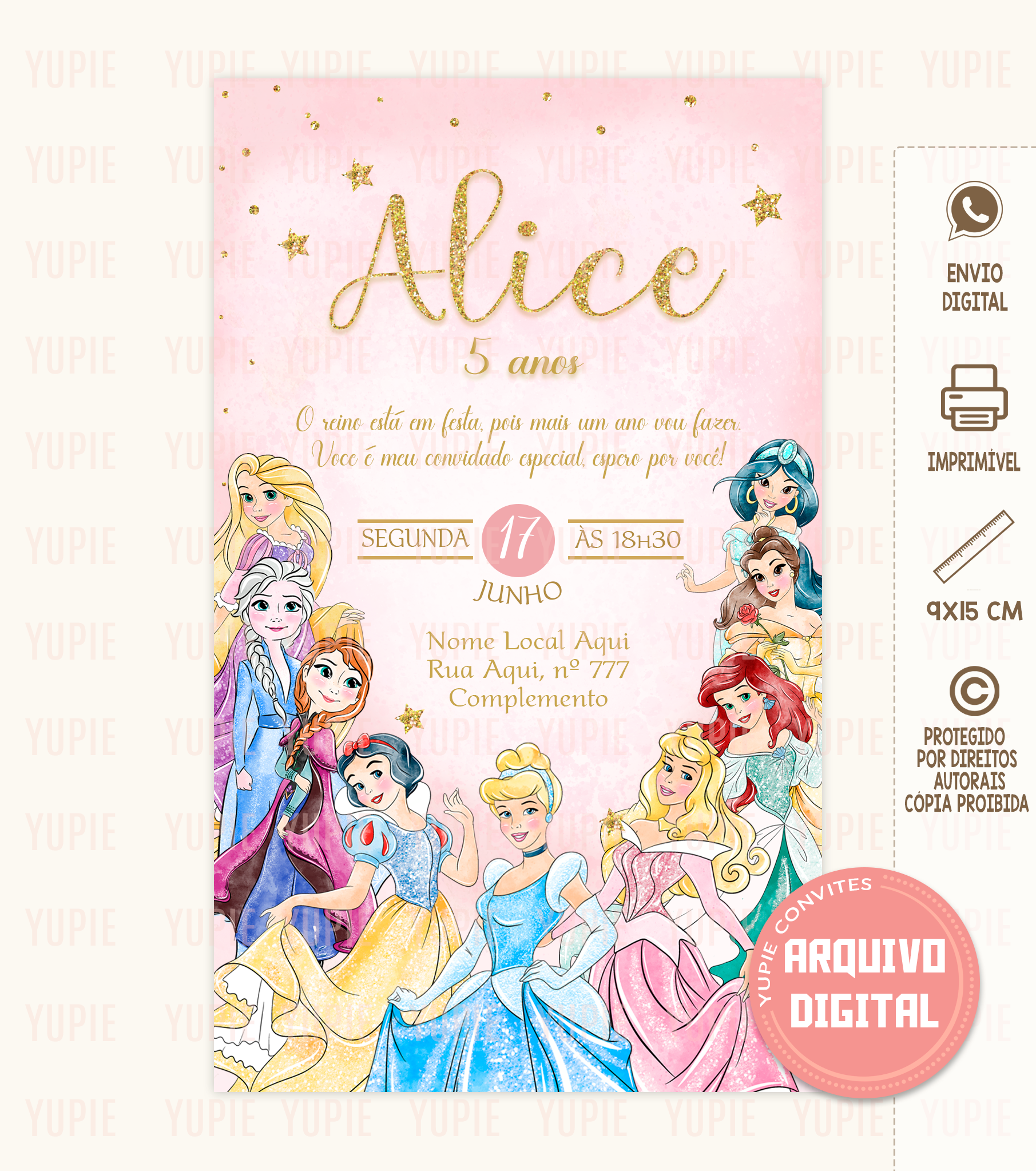 Convite Digital | Princesas Aquarela 03