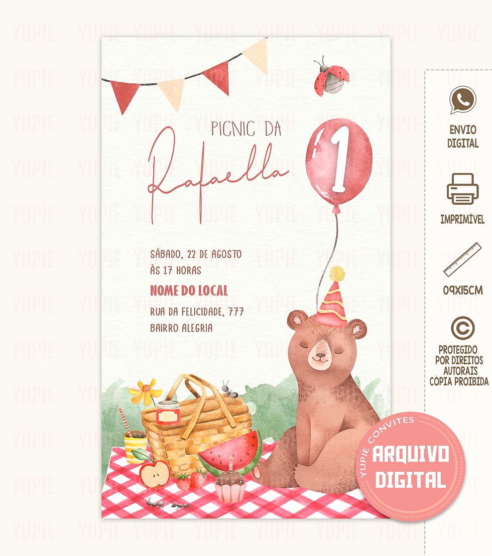 Picnic do Ursinho Aquarela Digital