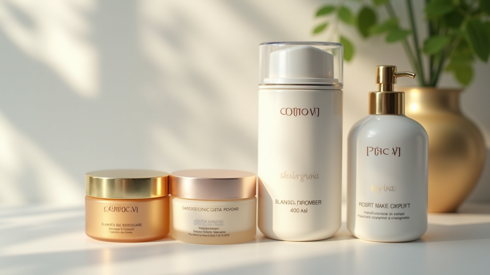 Close-up view of luxury skincare products arranged aesthetically