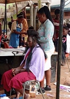 Students learn hair- styles for men and women, and practice on all types of hair.