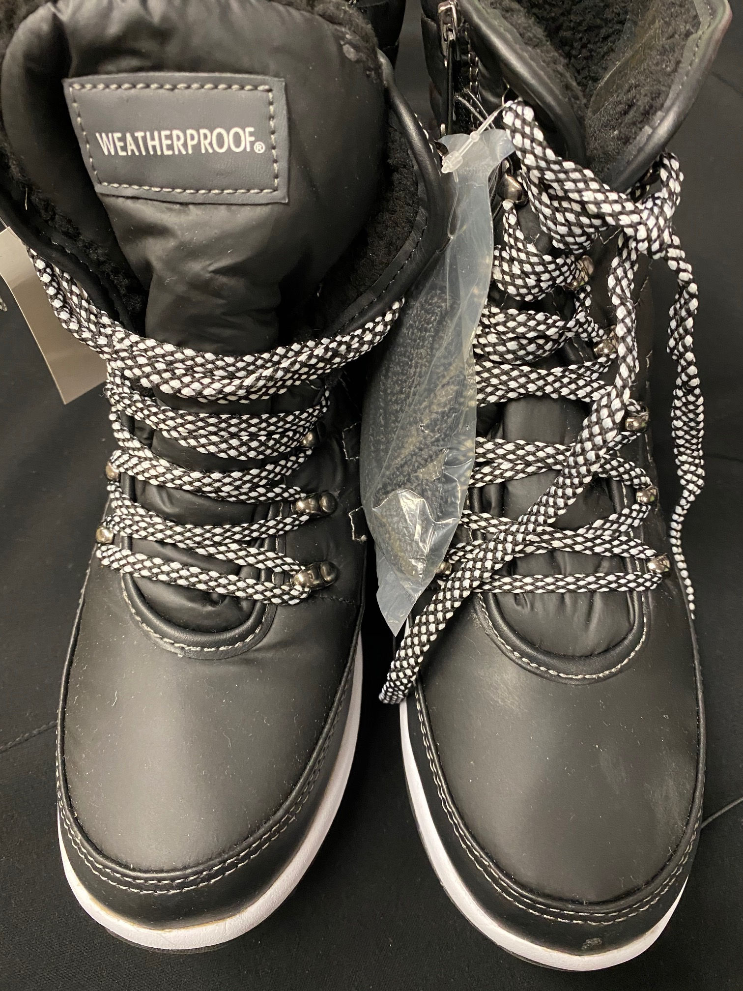 Ladies Black w/ White Stitch WeatherProof Boots (Size:8)