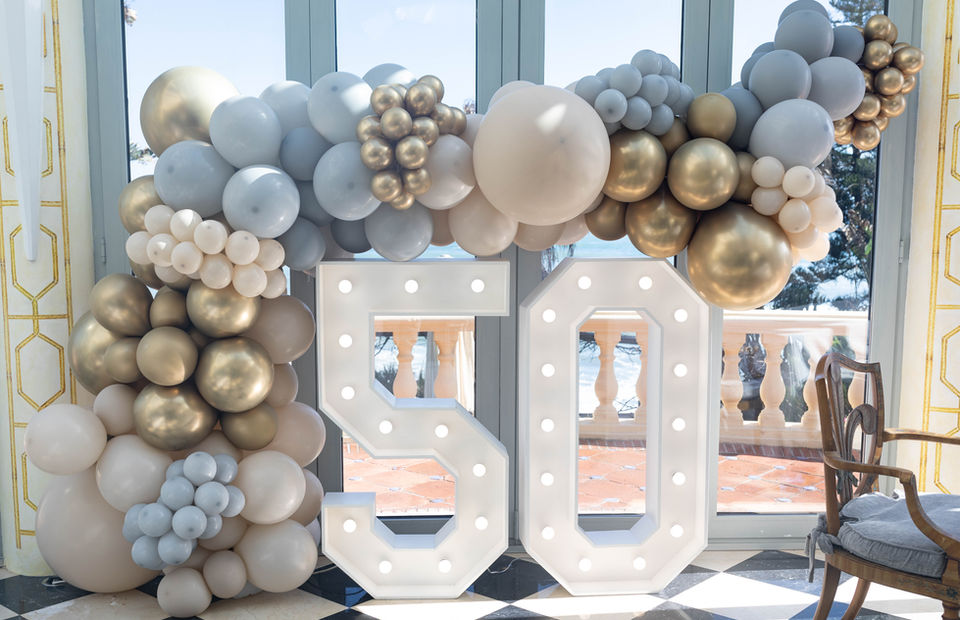 50th birthday balloon display