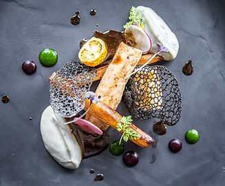 Gourmet food on black slate