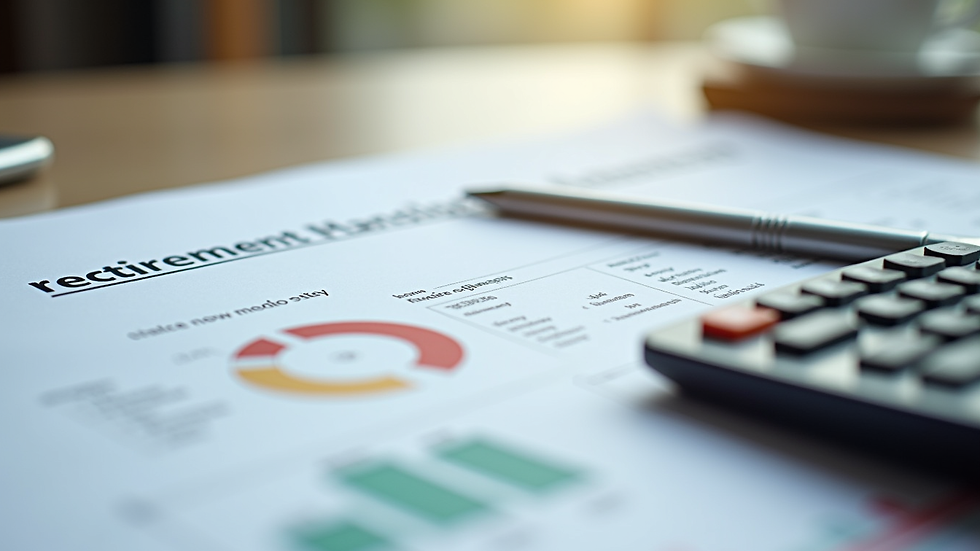 Close-up view of a calculator and retirement planning documents