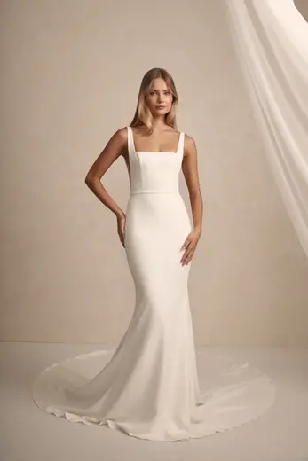 MWL dress, Made With Love bridal. plain wedding dress, MWL bride, Surrey wedding dresses, simple wedding dresses, bridal boutique, madi lane, made with love, dama, evie young, boho wedding dress, older bride, fitted wedding dress, a line wedding dress, lace wedding dress.