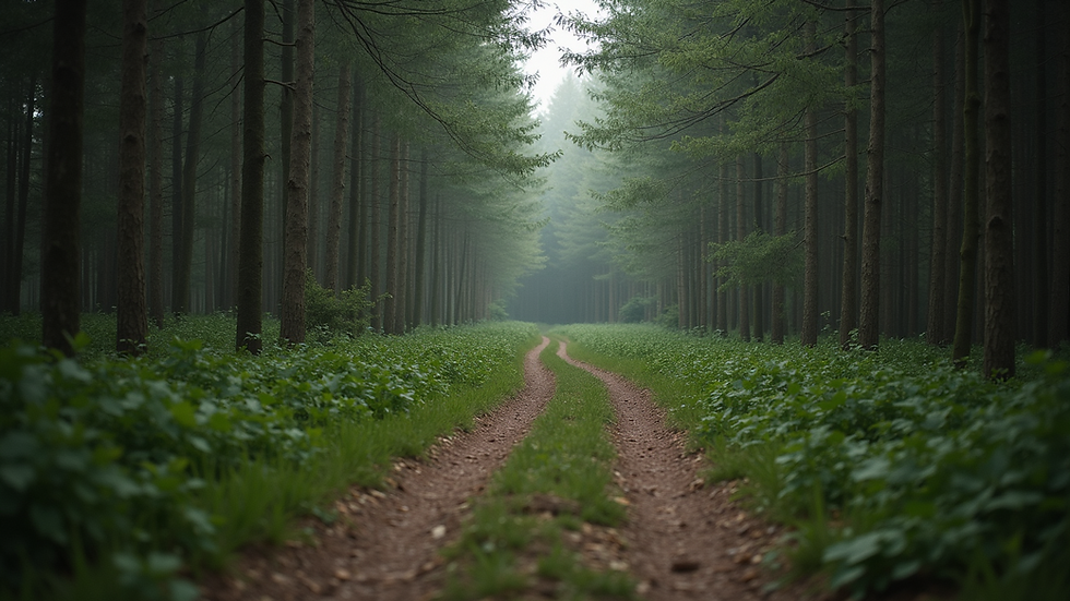 Eye-level view of a winding path through a forest symbolising a journey