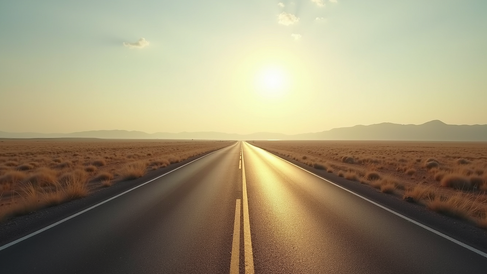 High angle view of an open road leading to a clear horizon