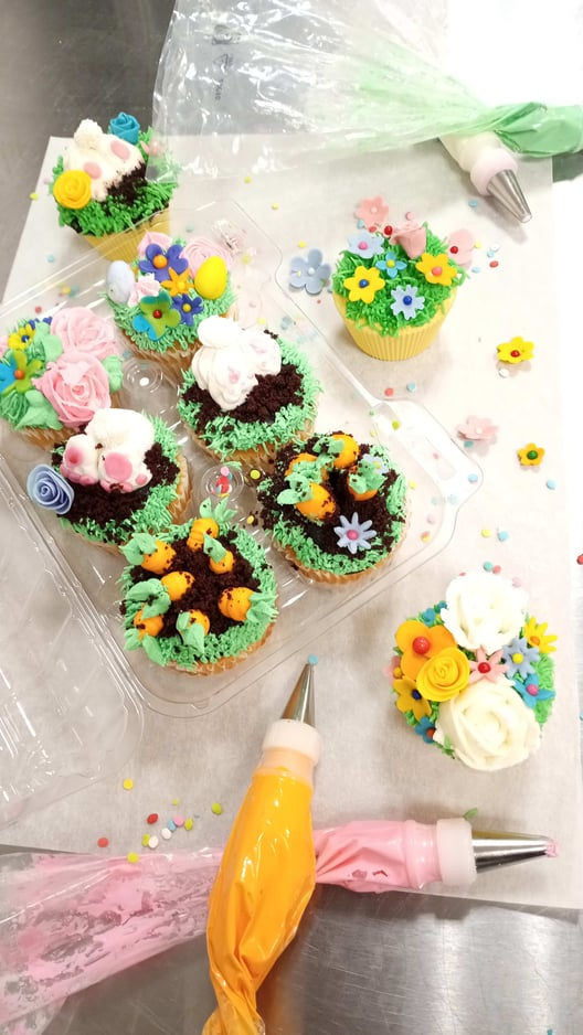 Thumbnail: Easter cupcakes decorated with bunnies and flowers