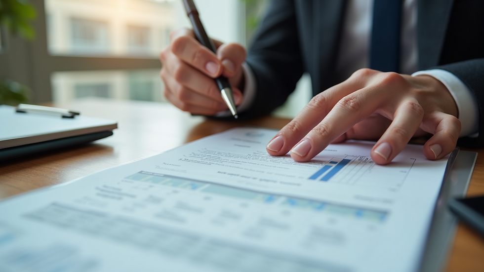 Close-up view of a financial advisor discussing property loan documents