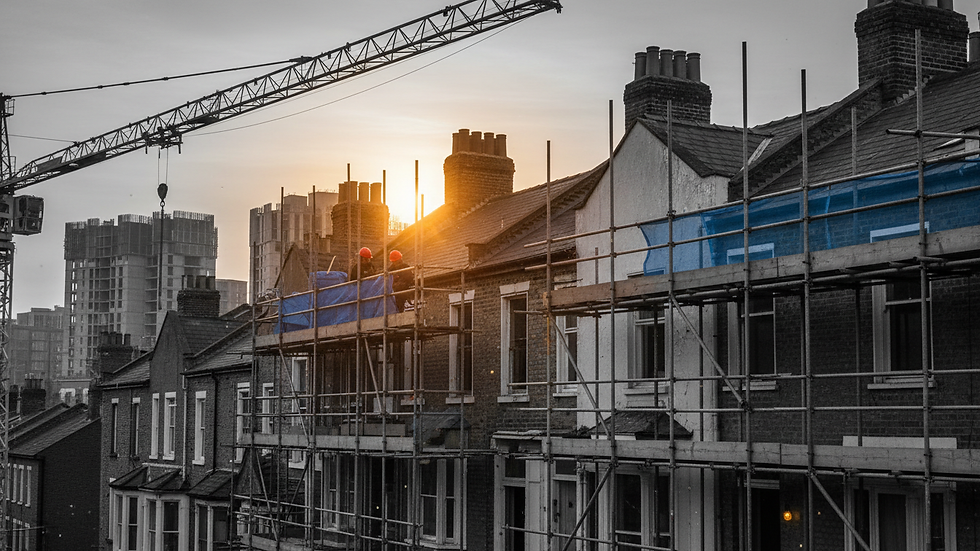 Close-up view of a partially renovated UK house under construction