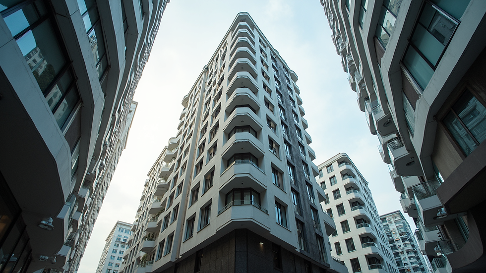 Eye-level view of a modern residential building suitable for investment