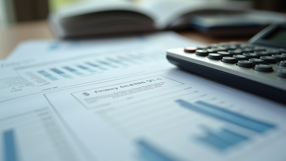 Close-up view of financial documents and calculator on a desk