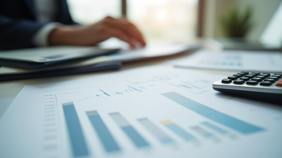 Close-up view of financial documents and calculator on a desk symbolising expert financial planning