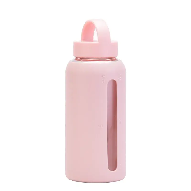 Thumbnail: Glass Water Bottle With Time Marker With Silicone Sleeve