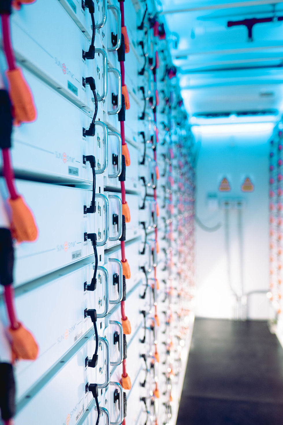 Inside containerised battery energy storage system (BESS). Innagator by Sunsynk Mobile.