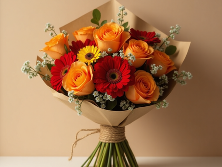 Orange Kenya Roses & Red Gerberas - Oscar Blooms