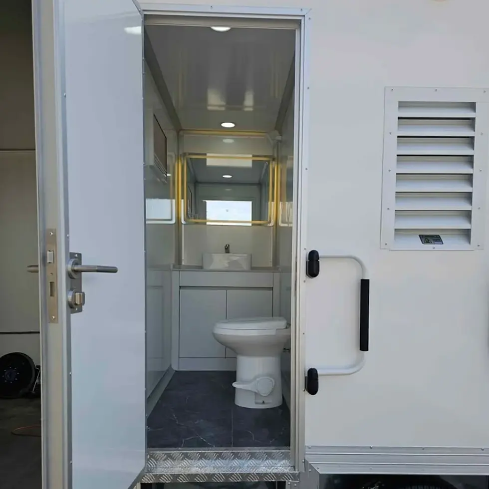 Thumbnail: Compact 2-Station Portable Restroom Trailer - White Event Bathroom Unit