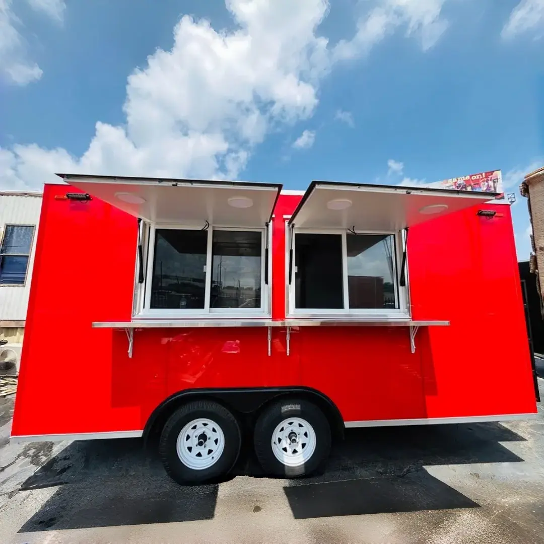 Bright Red Enclosed Food Trailer with Dual Serving Windows - Dual Axle