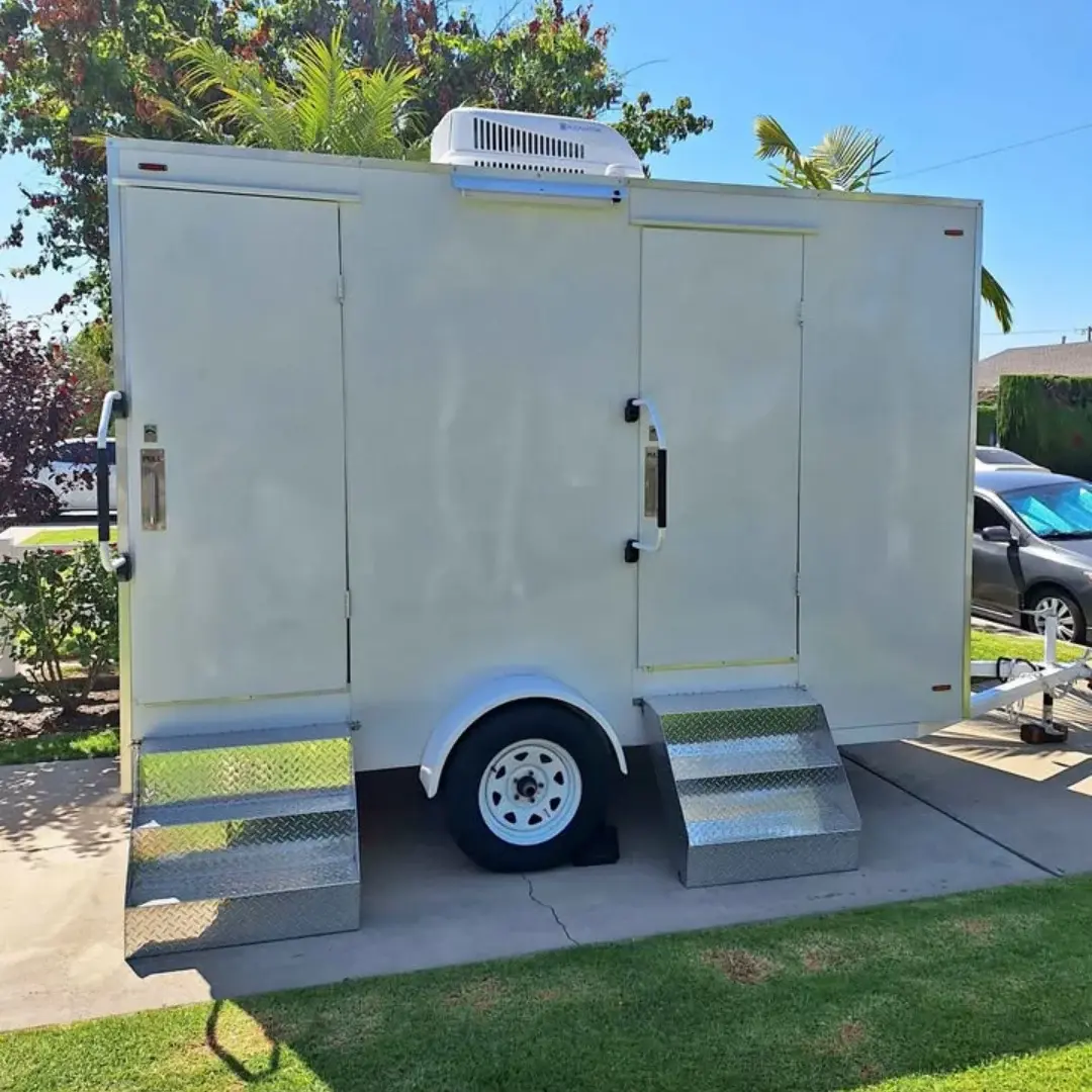 Climate-Controlled 2-Station Restroom Trailer - White Mobile Bathroom with AC