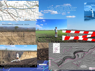 ein fiktiver Canyon durchquert die flache Landschaft des Weinviertels