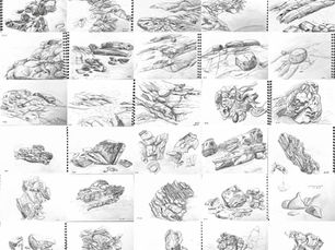 graphite sketches and drawings of rocks and stones