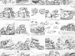 Graphit Zeichnungen von Steinen und Felsen