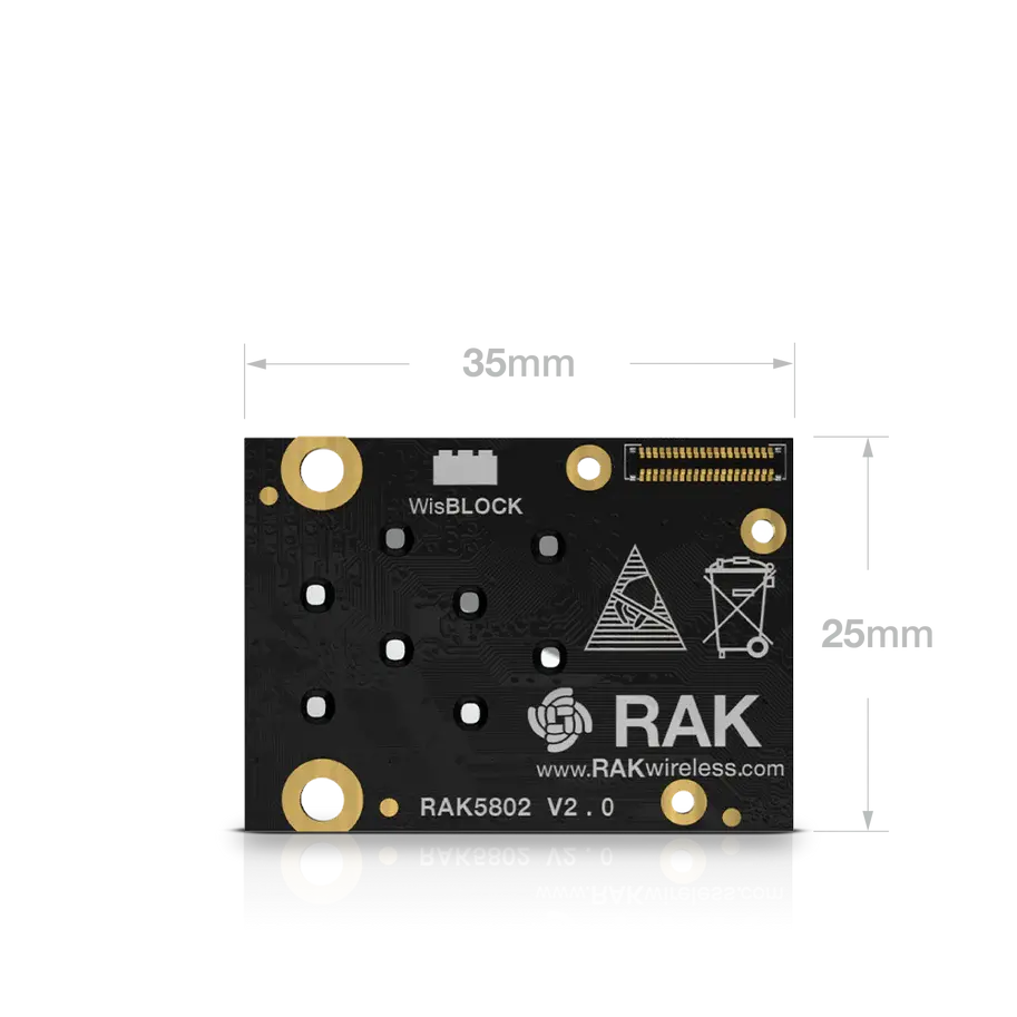 WisBlock RS485 Module RAK5802 front view with 35mm by 25mm dimensions – TP8485E interface.