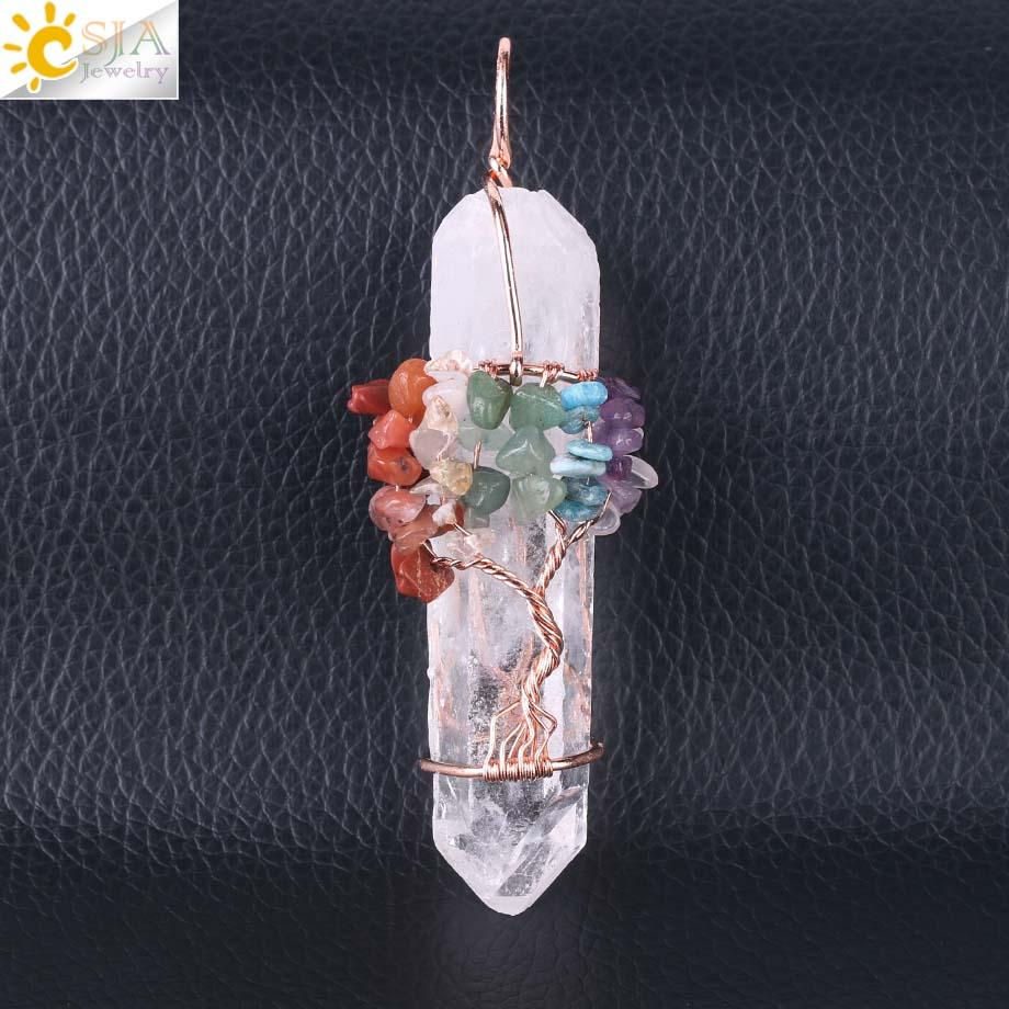 Thumbnail: Crystal Quartz, Wire Wrapped "Tree Of Life" Gemstone Pendant: Random