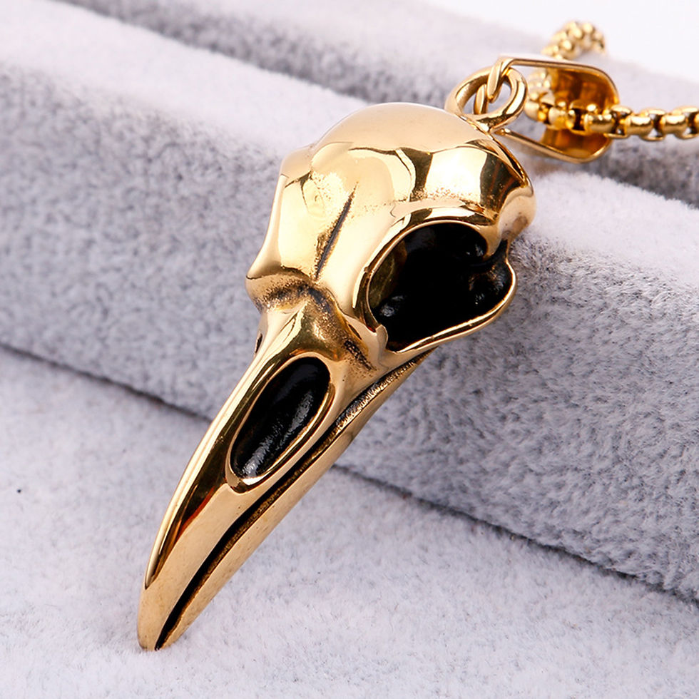 Thumbnail: Large Raven Skull Pendant Necklace in Solid Stainless Steel